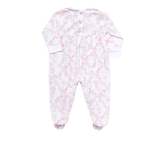 PINK BEARS TRELLACE SMOCKED FOOTIE