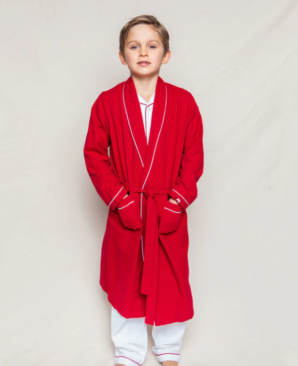 Children's Red Flannel Robe with White Piping