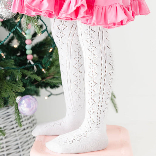 Fancy Knit Tights | White - The Yellow Canary