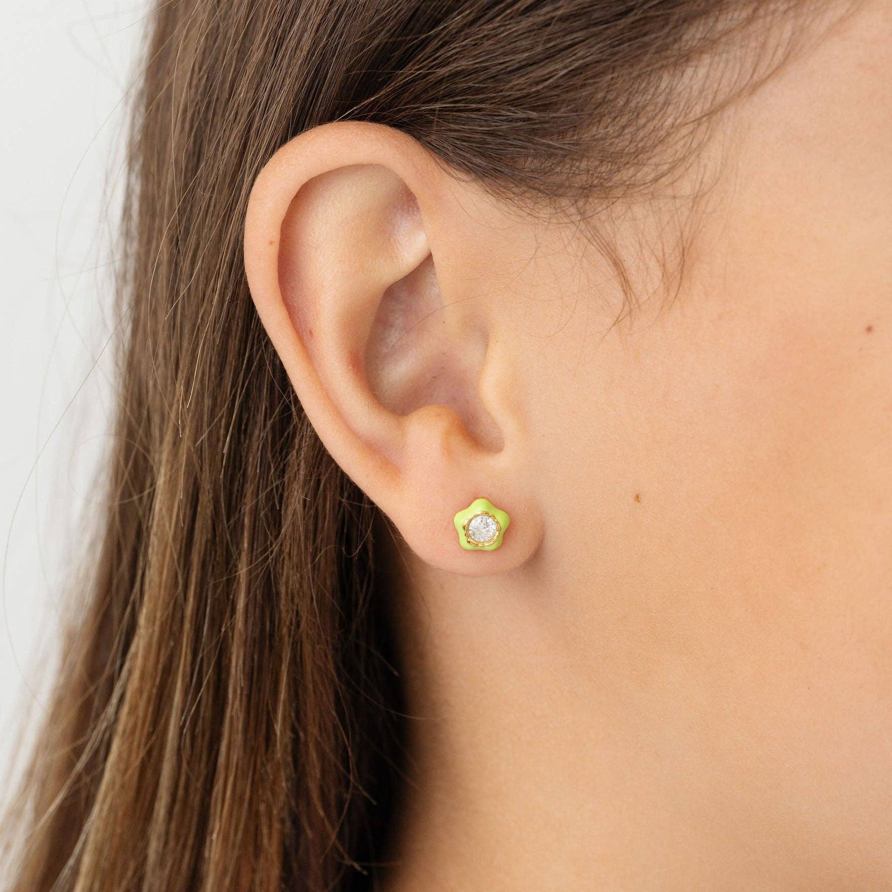 Earrings | Flower Enamel Gemstone - The Yellow Canary