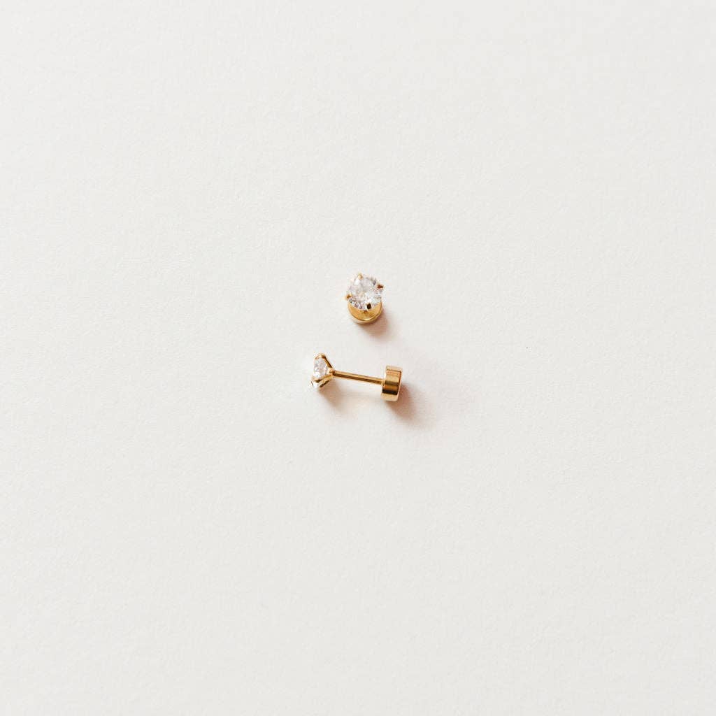 Diamond Stud Earrings - Hypoallergenic, Flat Back, Girl Gift: Gold - The Yellow Canary