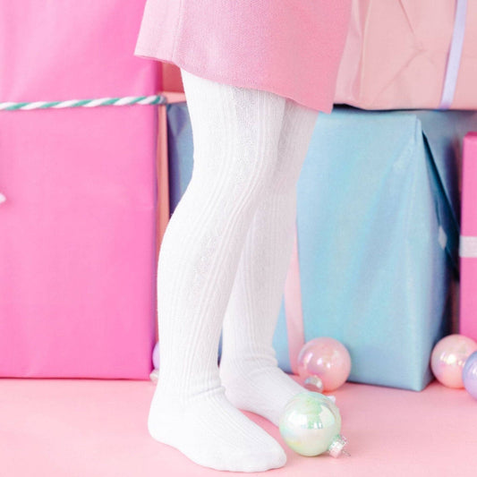 Cable Knit Tights | White - The Yellow Canary