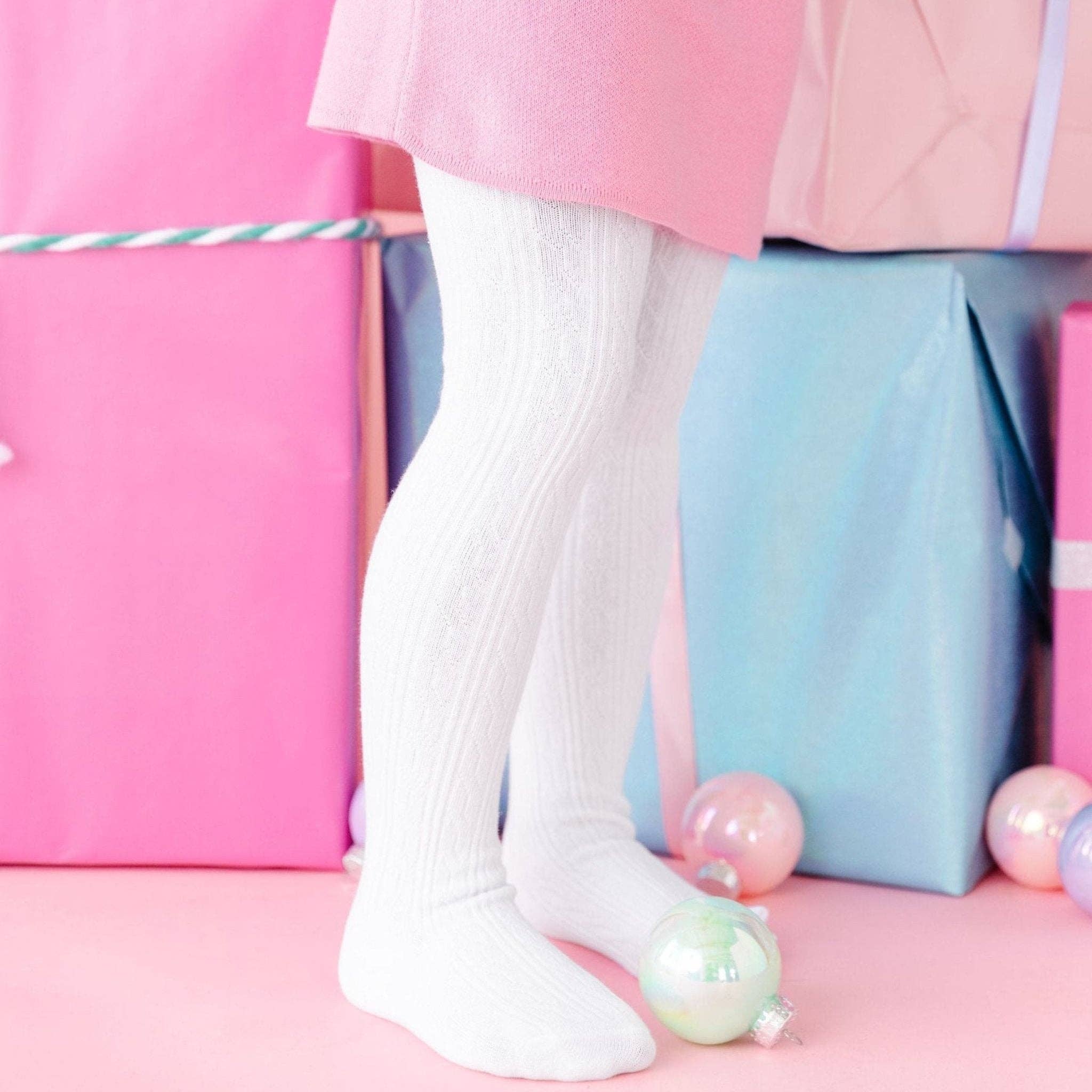 Cable Knit Tights | White