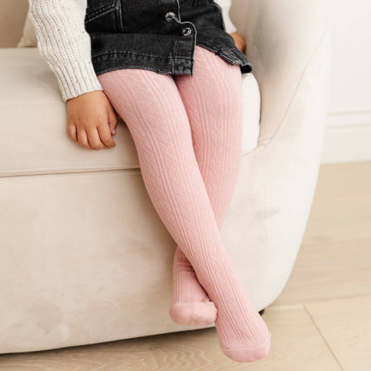Cable Knit Tights | Blush Pink - The Yellow Canary
