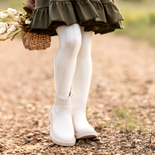 Cable Knit Tights | Ivory - The Yellow Canary
