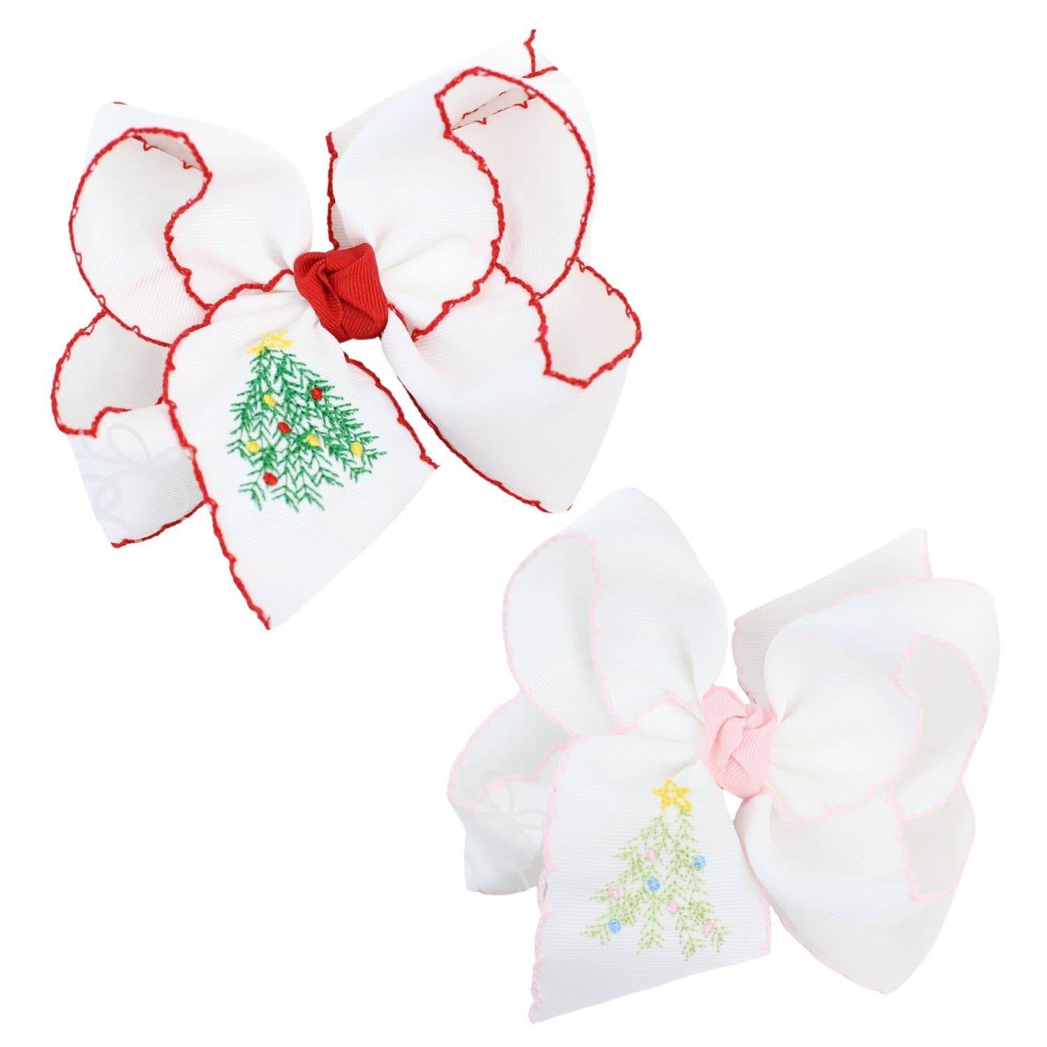 Christmas Tree Bow Grosgrain Ribbon | White-Red Crochet Edge