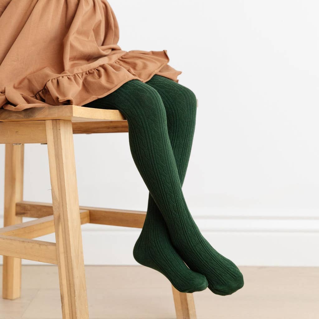Cable Knit Tights | Forest Green