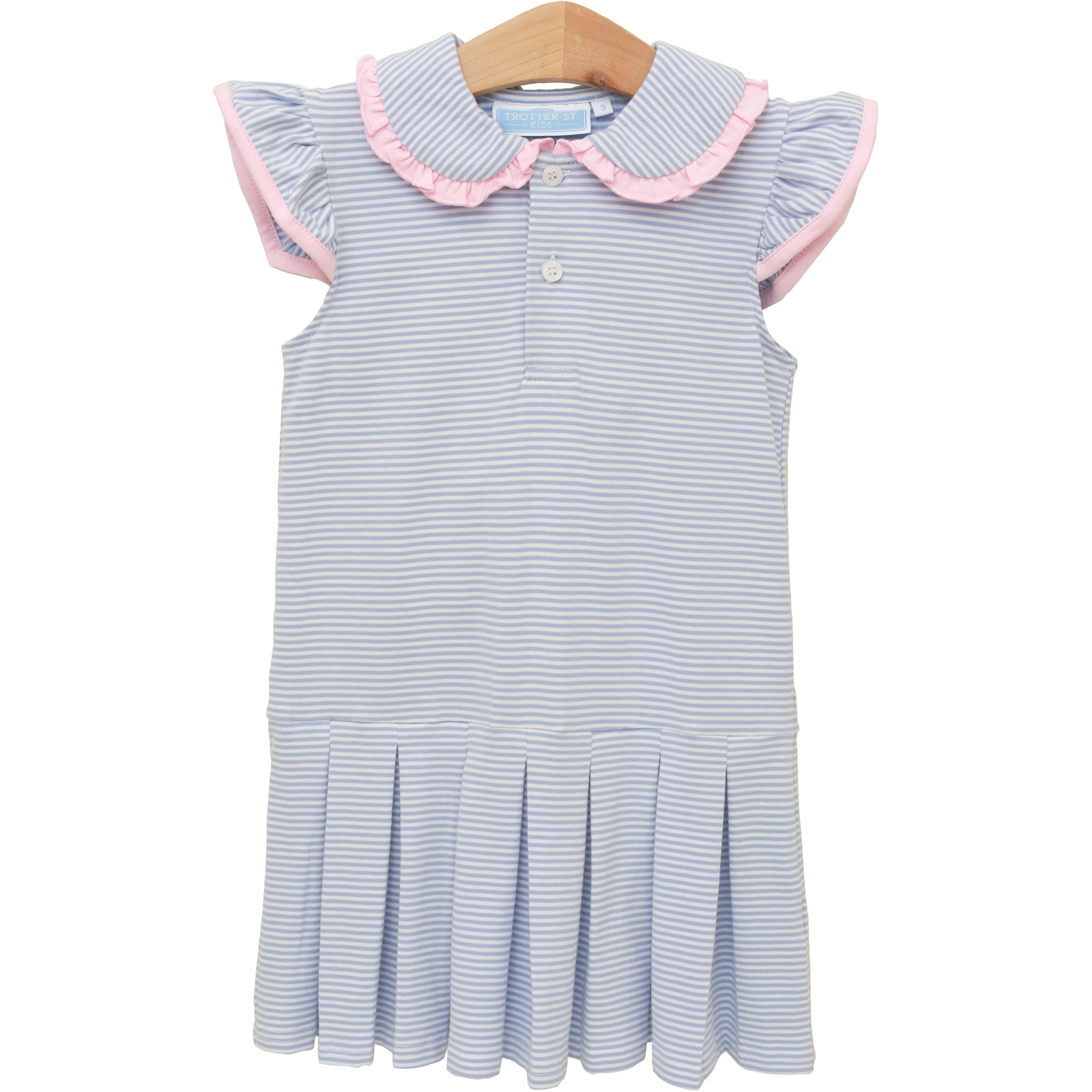 Camilla Dress | Dusty Blue Stripe - The Yellow Canary