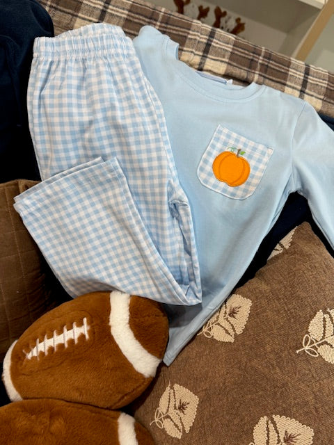 Blue Gingham Pumpkin Set
