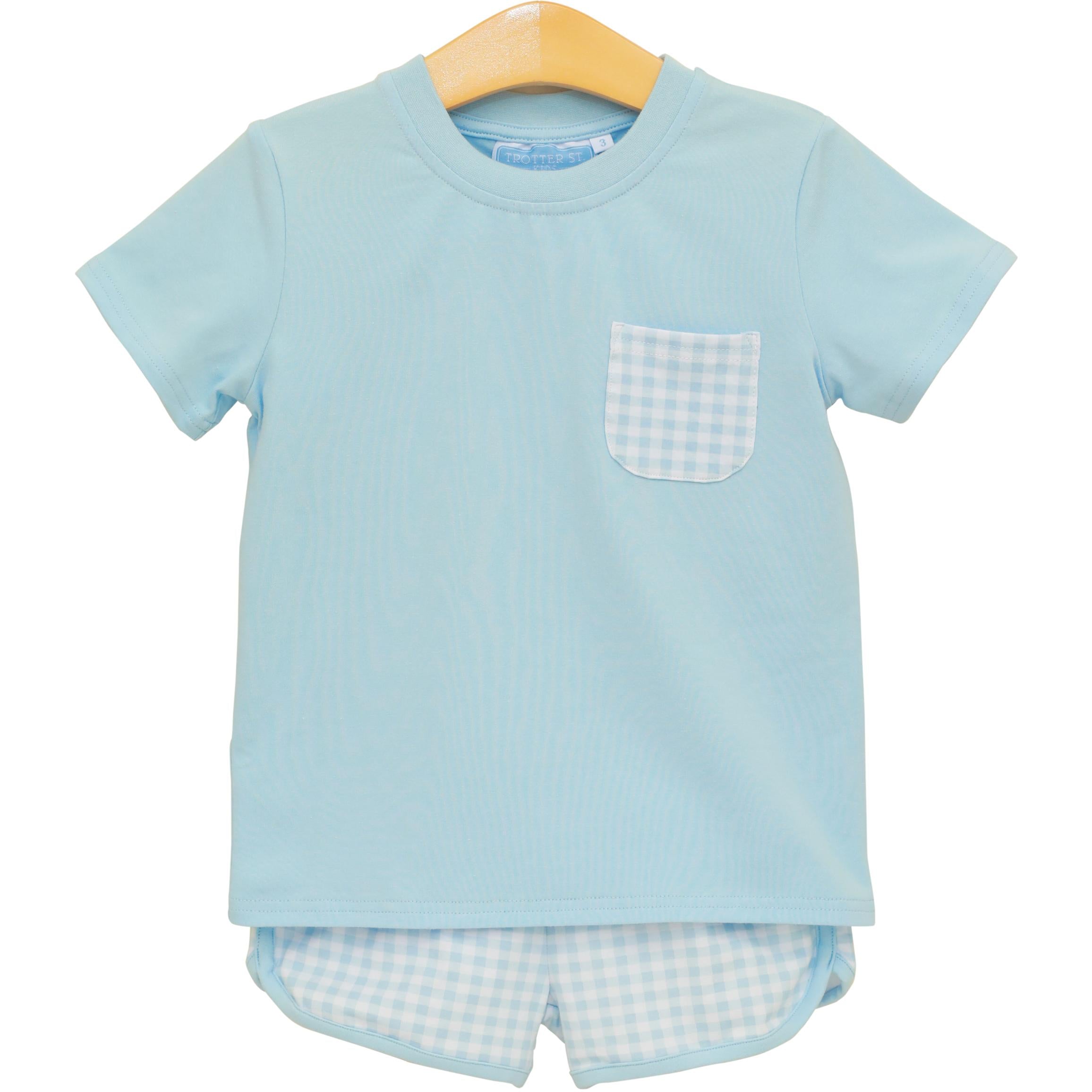 Madden Short Set | Lt Blue Gingham - The Yellow Canary