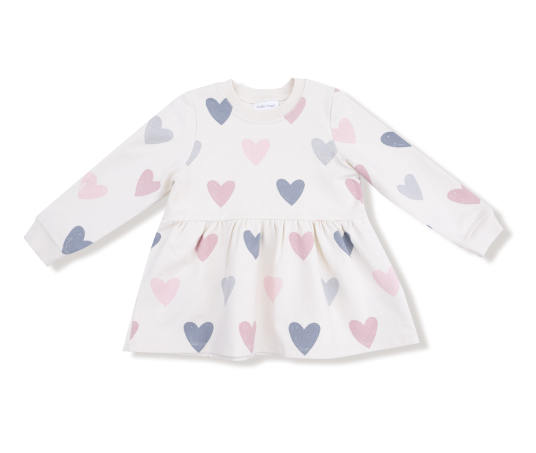 French Terry | Drop Waist Dress with Hearts - The Yellow Canary