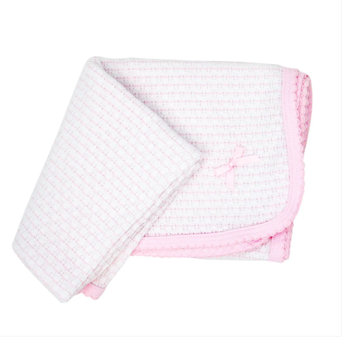 Receiving Blanket | Pinstripe | Pima Trim with Bow | Pink