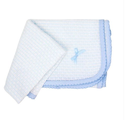 Receiving Blanket | Pinstripe | Pima Trim with Bow | Blue