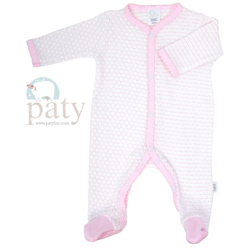 LS Footie | Pinstripe with Pima Trim | Pink