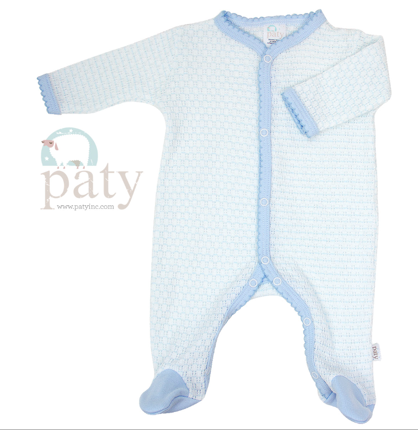 LS Footie | Pinstripe with Pima Trim | Blue - The Yellow Canary