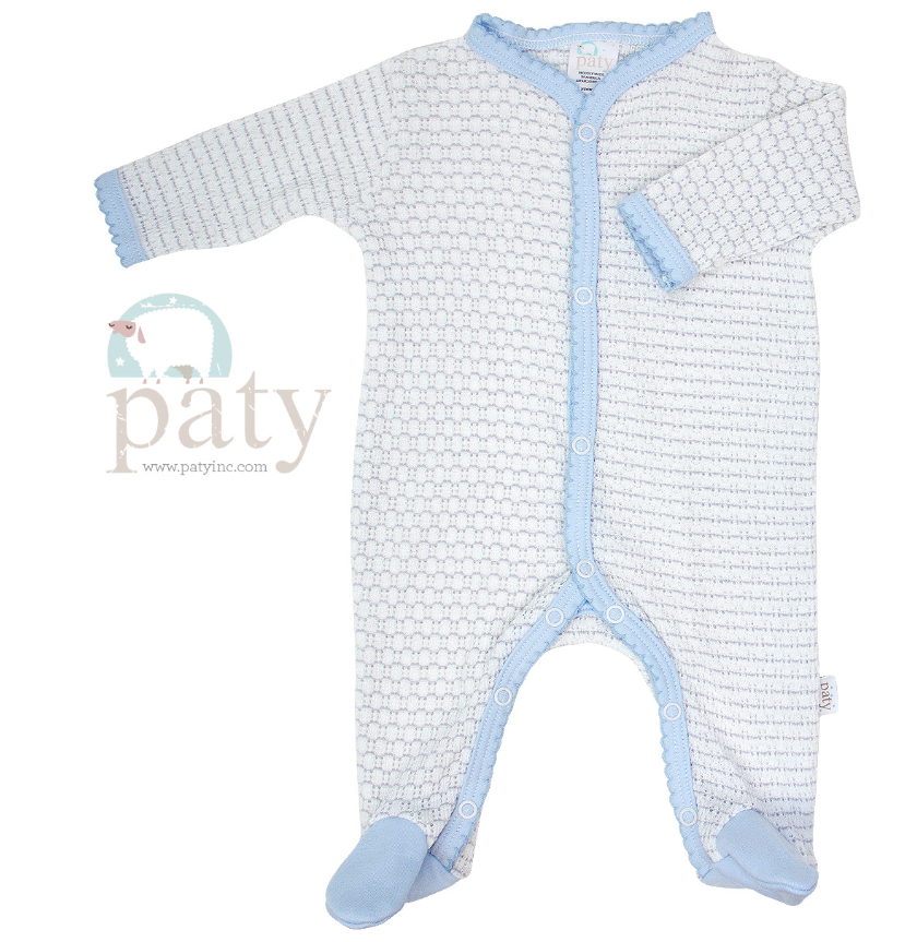 LS Footie | Pinstripe with Pima Trim | Blue\Gray