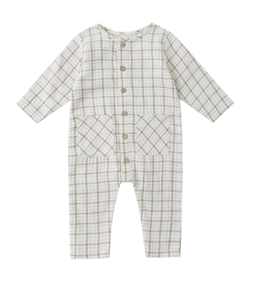 Pocketed Woven Jumpsuit | Blue Plaid