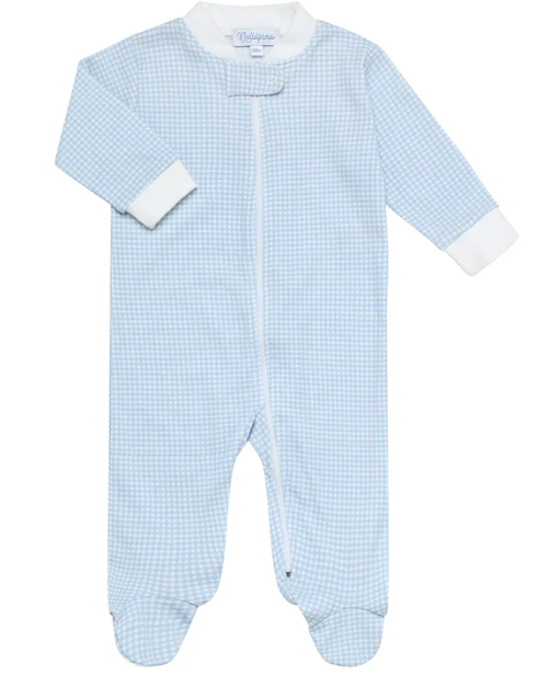 Zip Footie | Blue Gingham