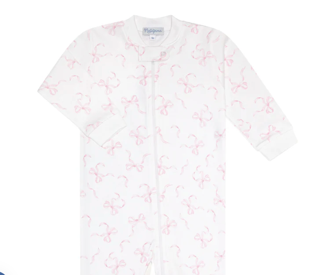 Zip Footie | Charming Bows | Pink
