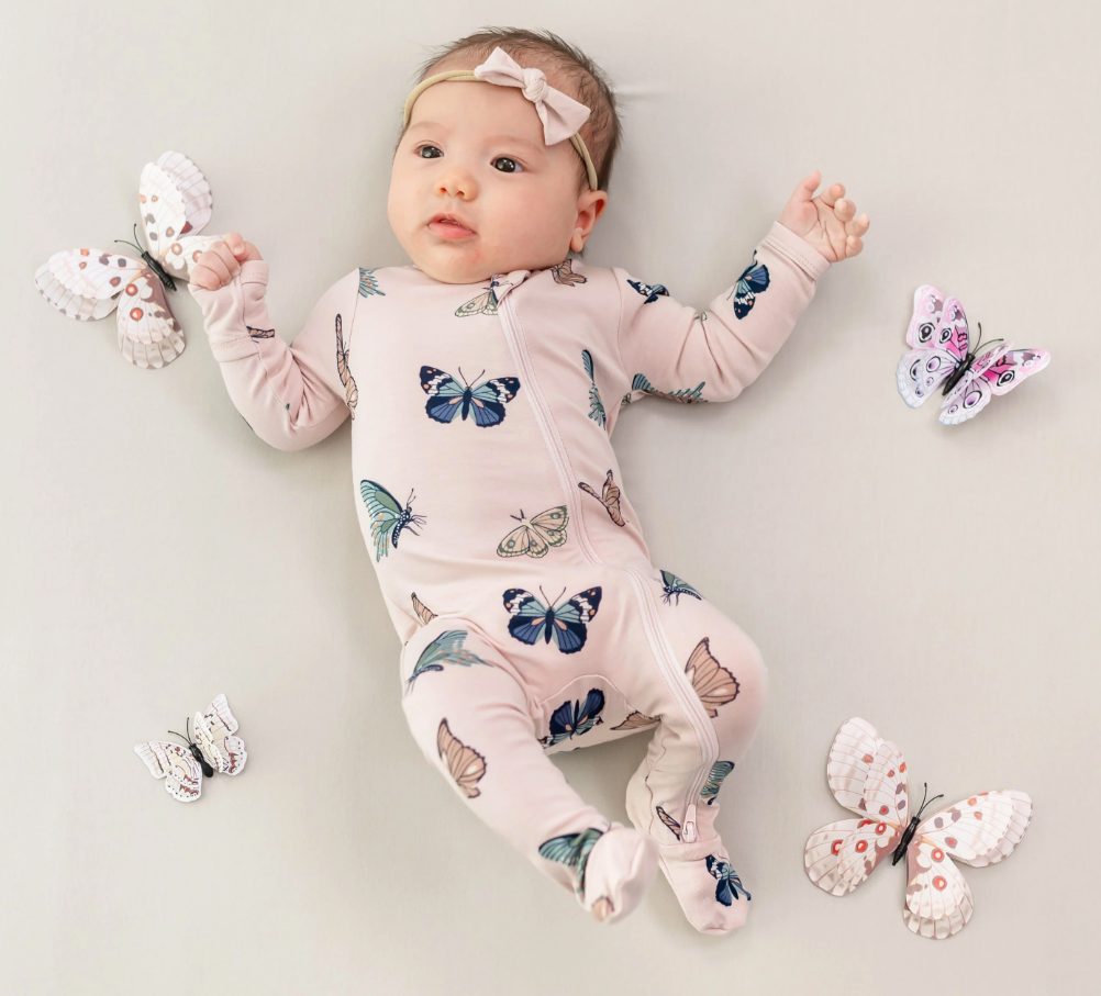 Zippered Footie | Blush Butterfly - The Yellow Canary