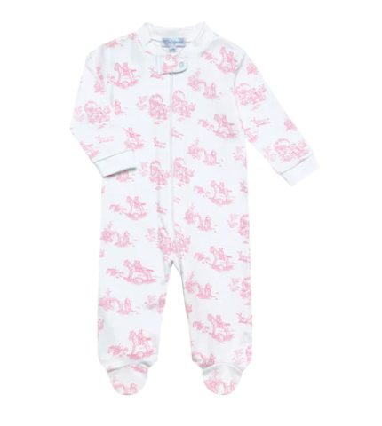 Pink Toile Zipper Footie