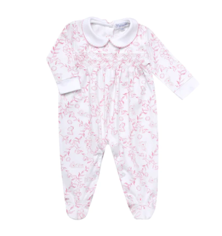 PINK BEARS TRELLACE SMOCKED FOOTIE