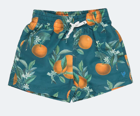 Boys Swim Trunk | Green Botanical Oranges