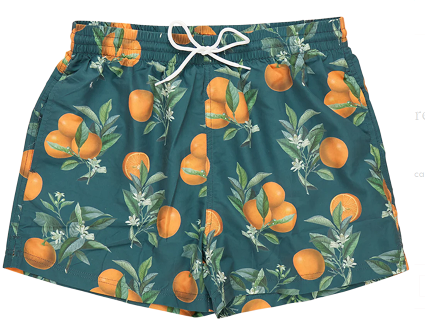 Mens Swim Trunk | Green Botanical Oranges