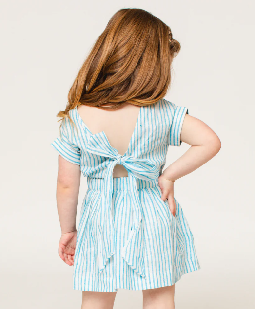 Bow Back Dress | Blue Stripe