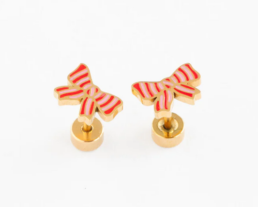 Stud Earrings | Striped Bow - The Yellow Canary