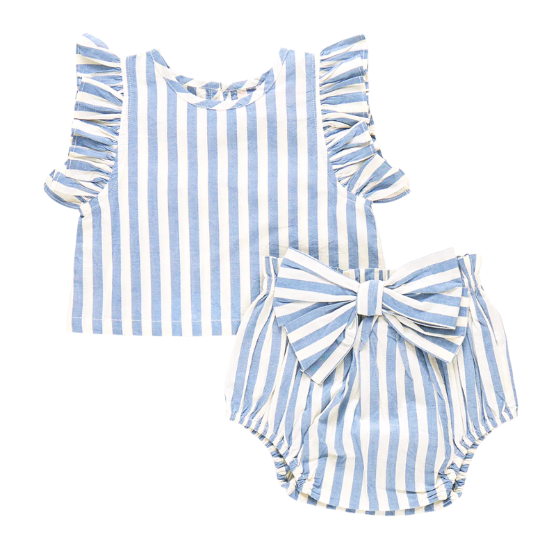 Girls Abigail 2pc Set | Blue Stripe