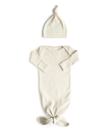 Ribbed Knotted Baby Gown + Beanie - The Yellow Canary