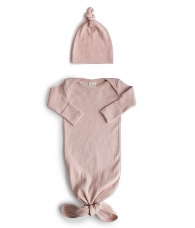 Ribbed Knotted Baby Gown + Beanie - The Yellow Canary
