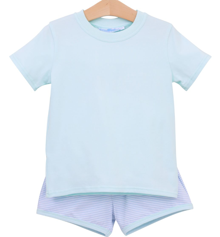 Thomas Short Set | Lt Blue Stripe Mint