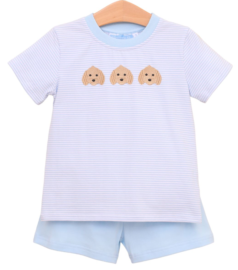 Puppy Trio Embroidery Short Set