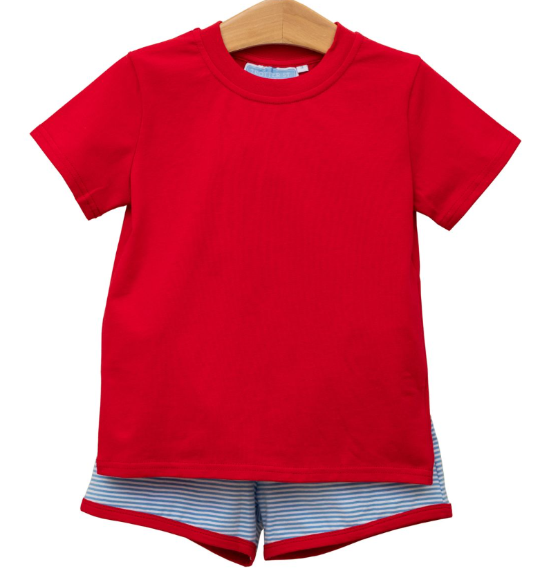 Thomas Short Set | Cornflower Stripe Red