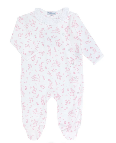 Crossover Footie | Bunny Toile Pink - The Yellow Canary