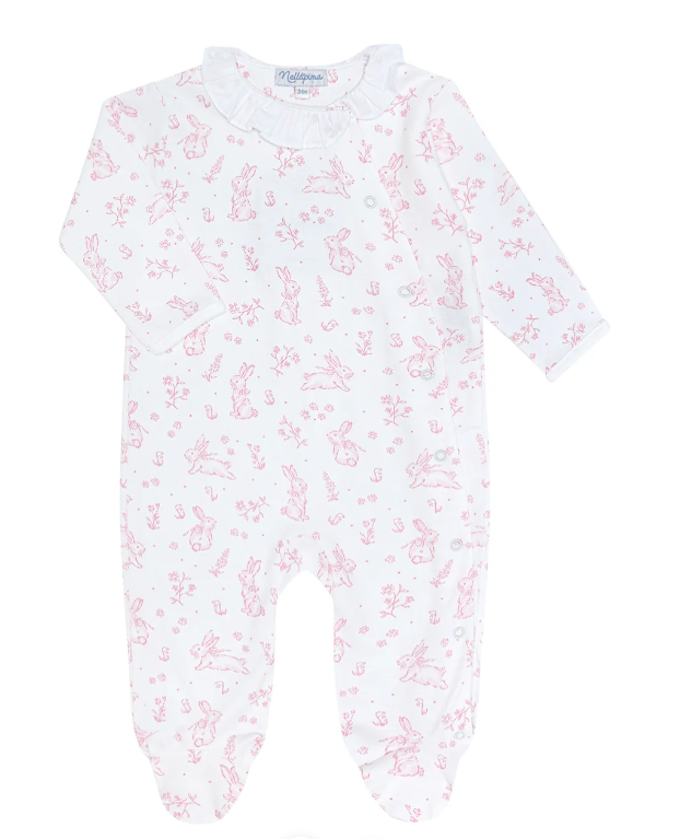 Crossover Footie | Bunny Toile Pink - The Yellow Canary