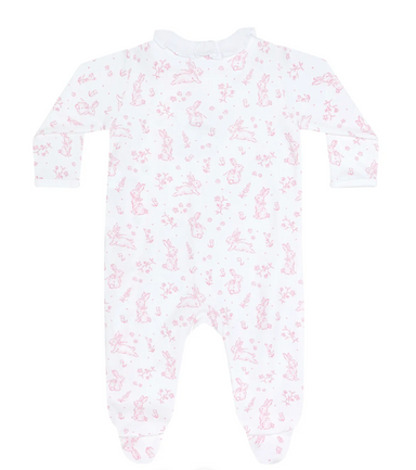 Crossover Footie | Bunny Toile Pink - The Yellow Canary