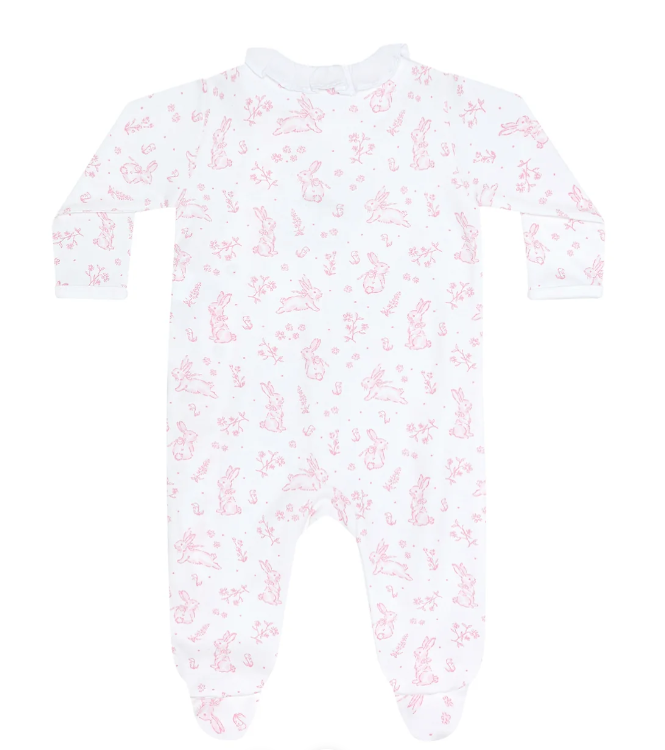 Crossover Footie | Bunny Toile Pink - The Yellow Canary