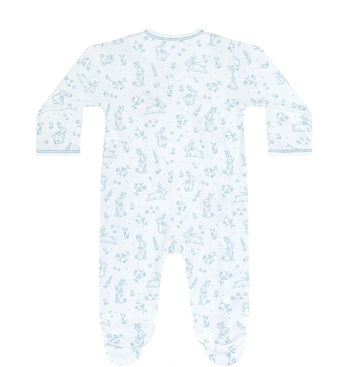 Crossover Footie | Bunny Toile Blue - The Yellow Canary