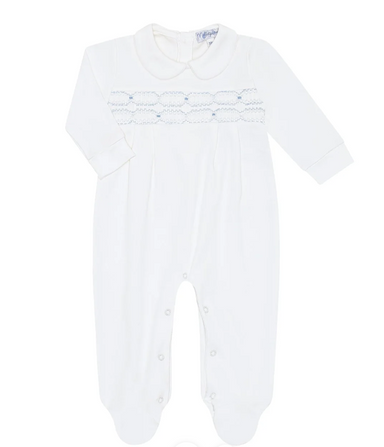 Boys Smocked Footie | White - The Yellow Canary