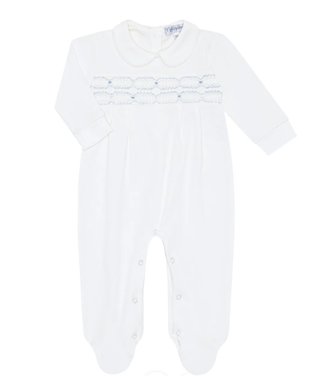 Boys Smocked Footie | White - The Yellow Canary