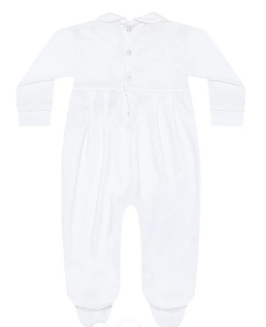 Boys Smocked Footie | White - The Yellow Canary