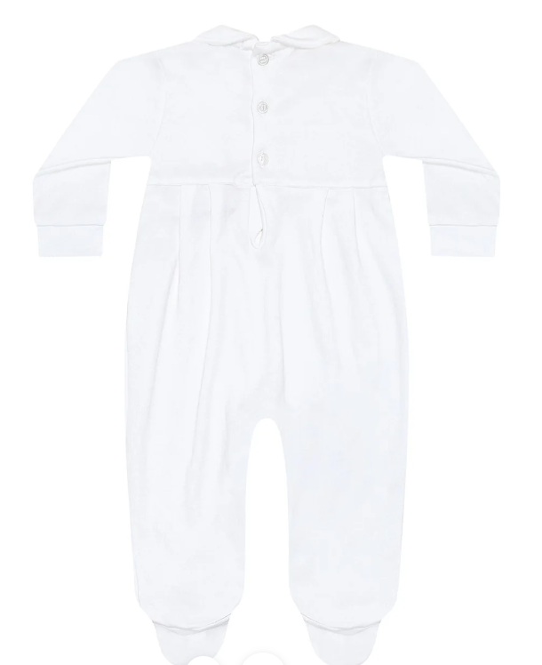 Boys Smocked Footie | White - The Yellow Canary