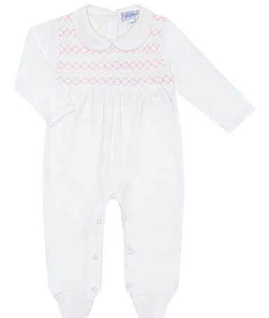 Girls Smocked Footie | White - The Yellow Canary