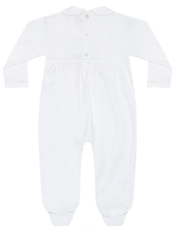 Girls Smocked Footie | White - The Yellow Canary