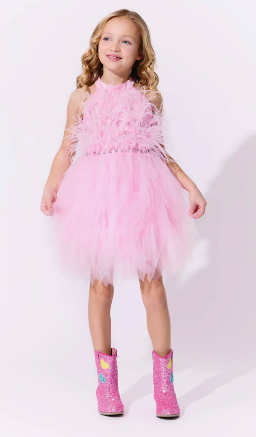 Pink Princess Feather Dress - The Yellow Canary
