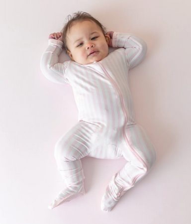 Zippered Footie | Sakura Stripe - The Yellow Canary