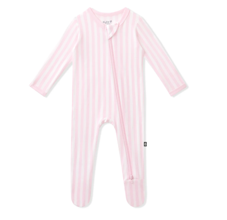 Zippered Footie | Sakura Stripe - The Yellow Canary